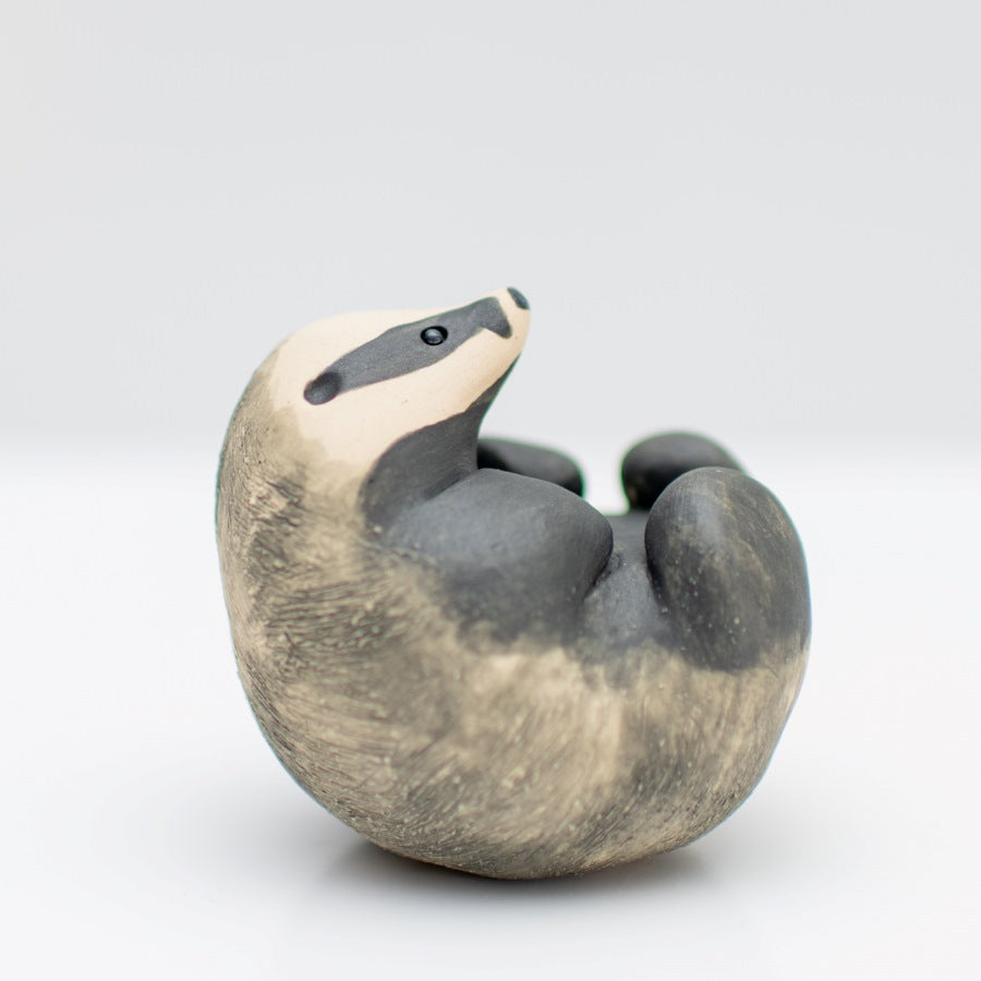 Small Ceramic Badger Sculpture Belly Rubs - sarahbrabbin