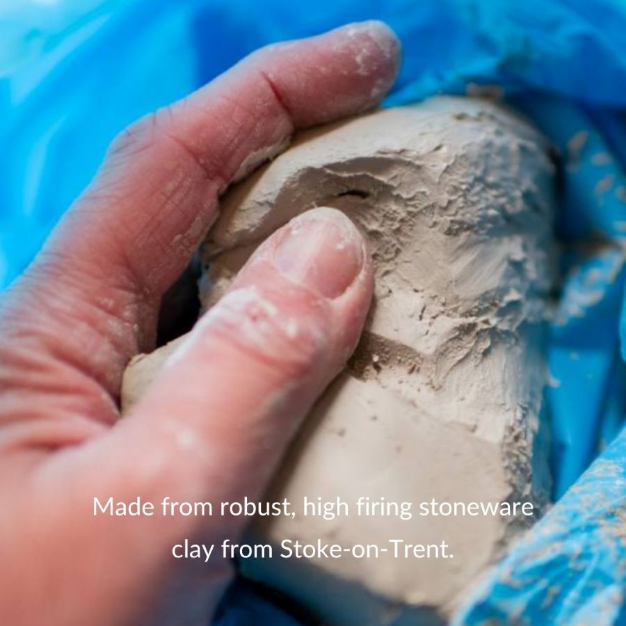 Hand holding a lump of stoneware clay from Stoke-on-Trent