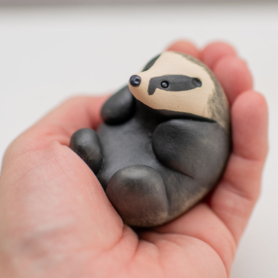 Small Ceramic Badger Sculpture Belly Rubs - sarahbrabbin