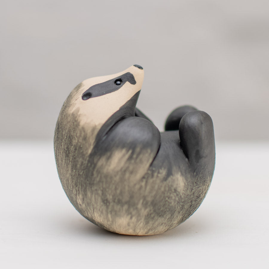 Small Ceramic Badger Sculpture Belly Rubs - sarahbrabbin
