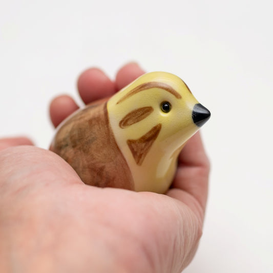 Ceramic Yellowhammer Sculpture held in a hand