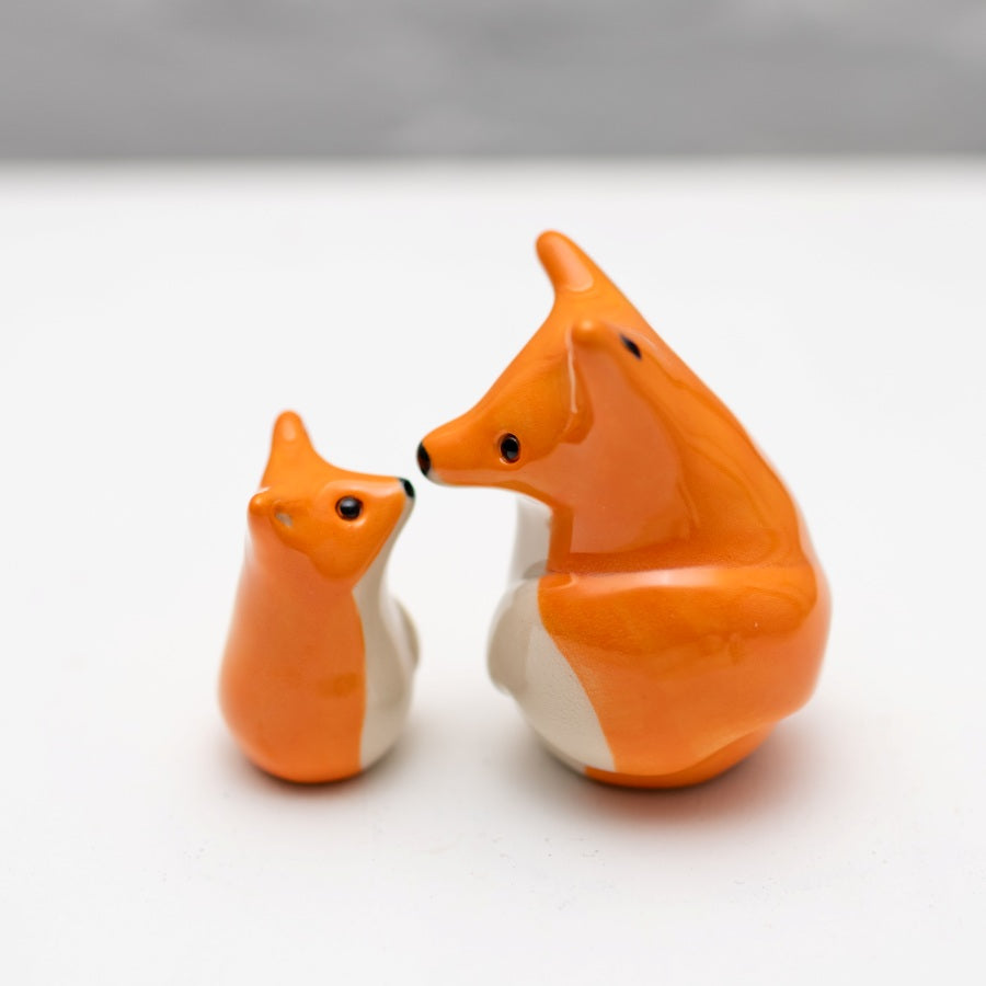 Small Ceramic Fox and Fox Cub Sculpture