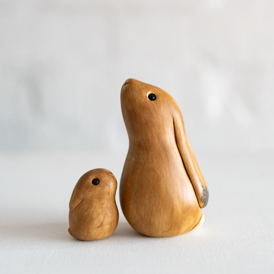 Small Ceramic Hare and Leveret Sculpture