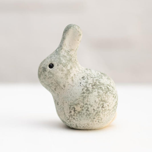 Ceramic Baby Bunny Sculpture with textured green and white finish