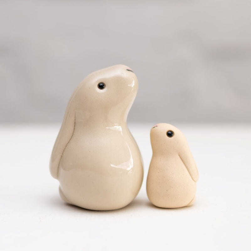 White ceramic bunny and baby gift set