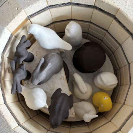 Ceramic sculptures in the kiln