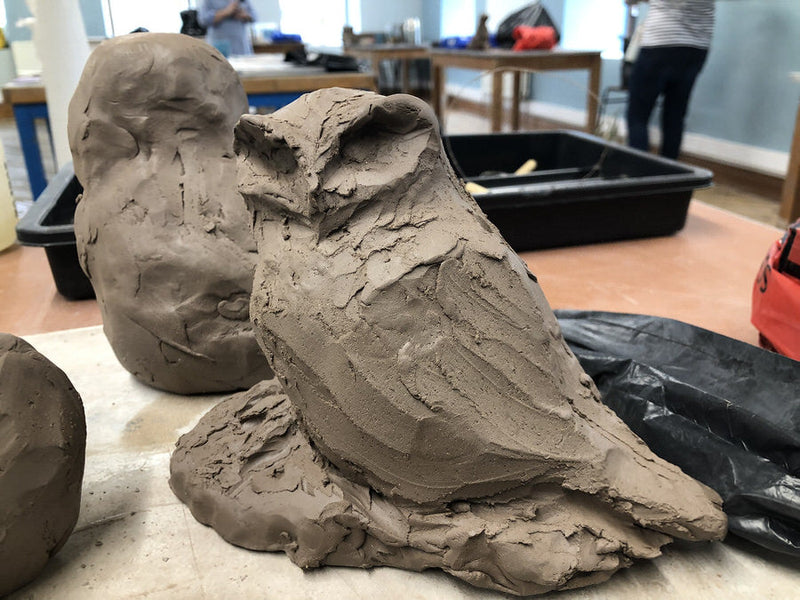 Owl sculpture in progress during training at the Sculpture Lounge
