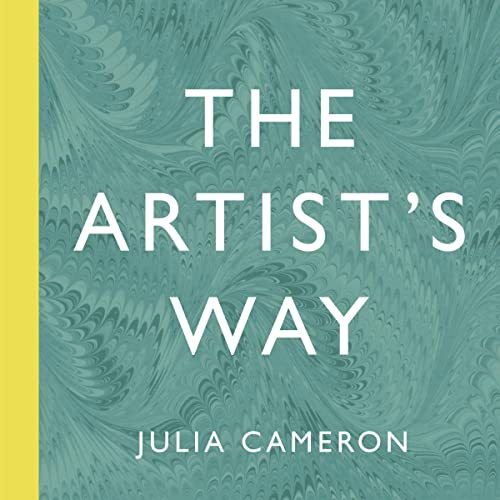The Artist's Way book cover by Julia Cameron with a teal marbled background and yellow spine