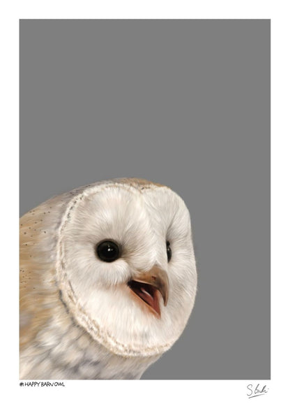 A detailed Barn Owl drawing against a grey background
