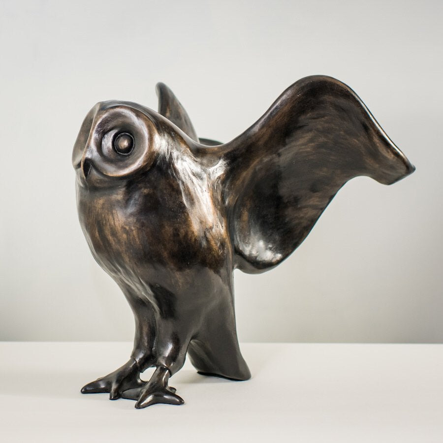 Large Bronze Black Owl Sculpture - sarahbrabbin