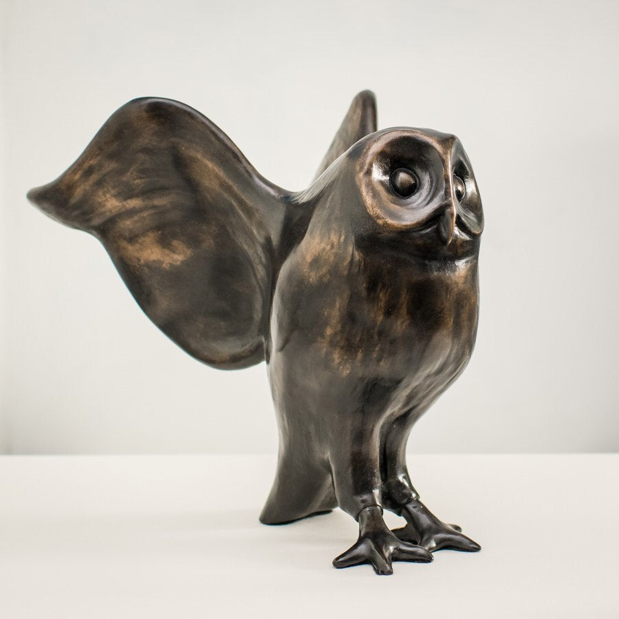 Large Bronze Black Owl Sculpture - sarahbrabbin