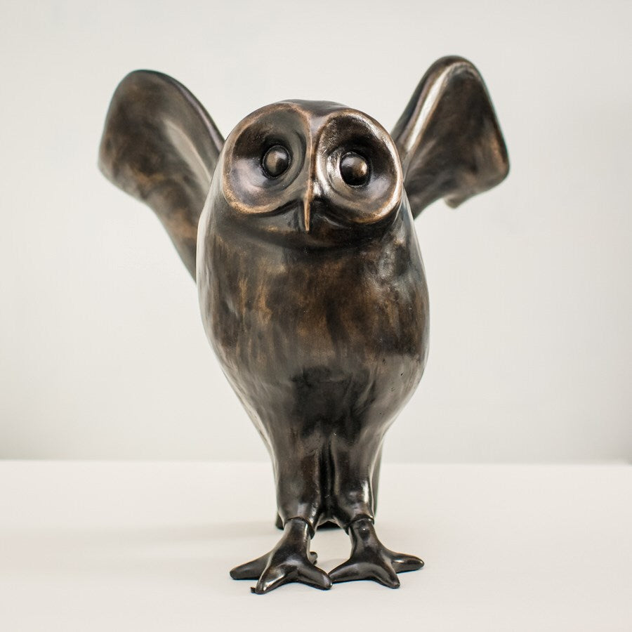 Large Bronze Black Owl Sculpture - sarahbrabbin