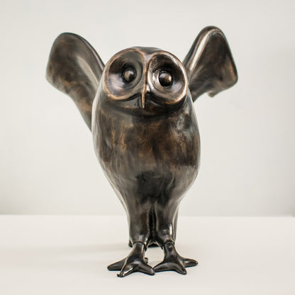 Large Bronze Black Owl Sculpture - sarahbrabbin