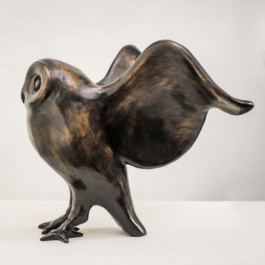 Large Bronze Black Owl Sculpture - sarahbrabbin