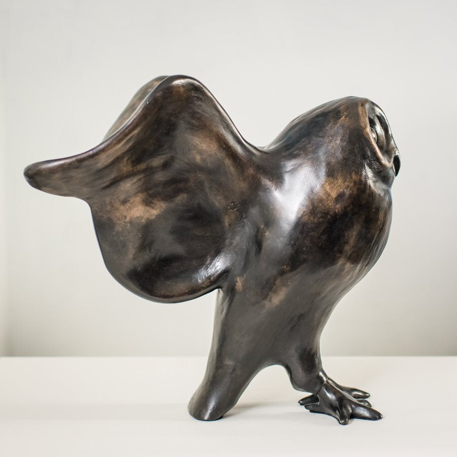 Large Bronze Black Owl Sculpture - sarahbrabbin