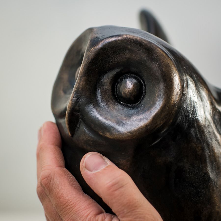 Large Bronze Black Owl Sculpture - sarahbrabbin
