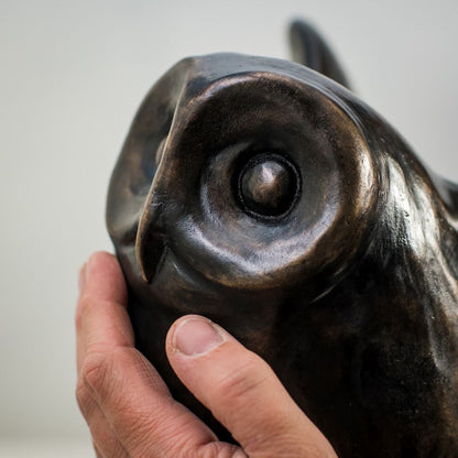 Large Bronze Black Owl Sculpture - sarahbrabbin