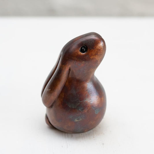 Small Brown Foundry Bronze Bunny Rabbit Sculpture against a white background