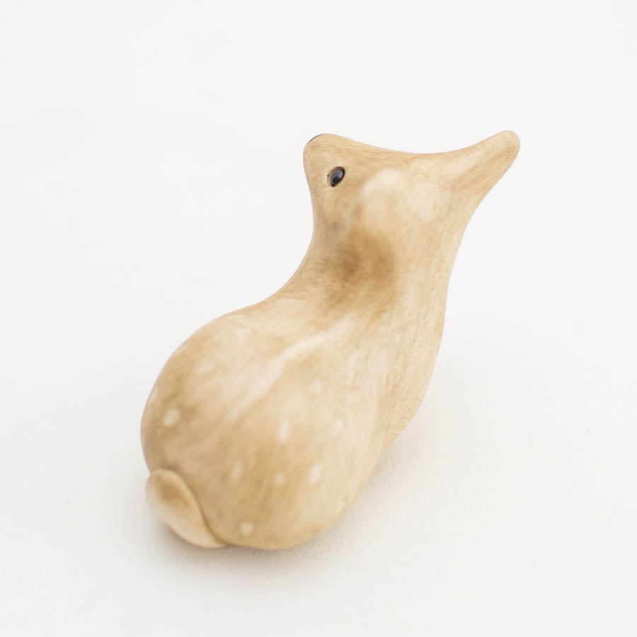 Ceramic Deer Sculpture, light brown with white spots, facing right