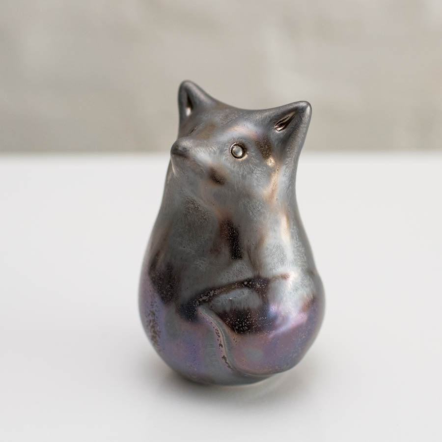 Silver fox ceramic sculpture