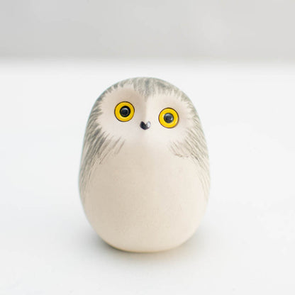 Snowy Owl Natural Finish figurine with yellow eyes and grey markings