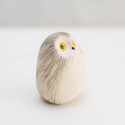 Snowy Owl Natural Finish figurine, light grey and white with yellow eyes