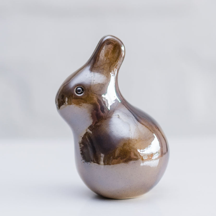 Metallic brown glaze baby bunny sculpture