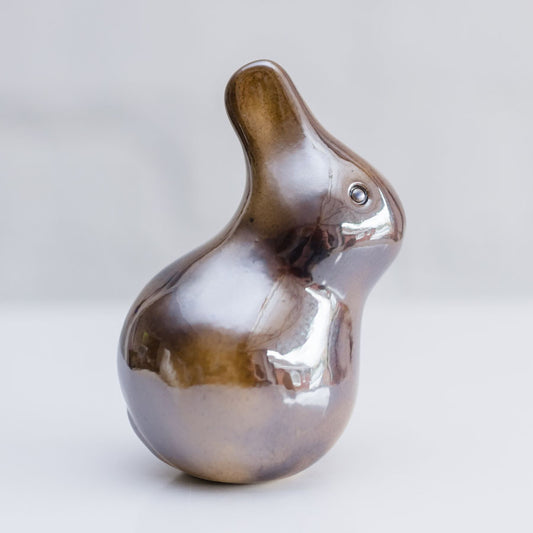 Metallic brown glaze baby bunny sculpture