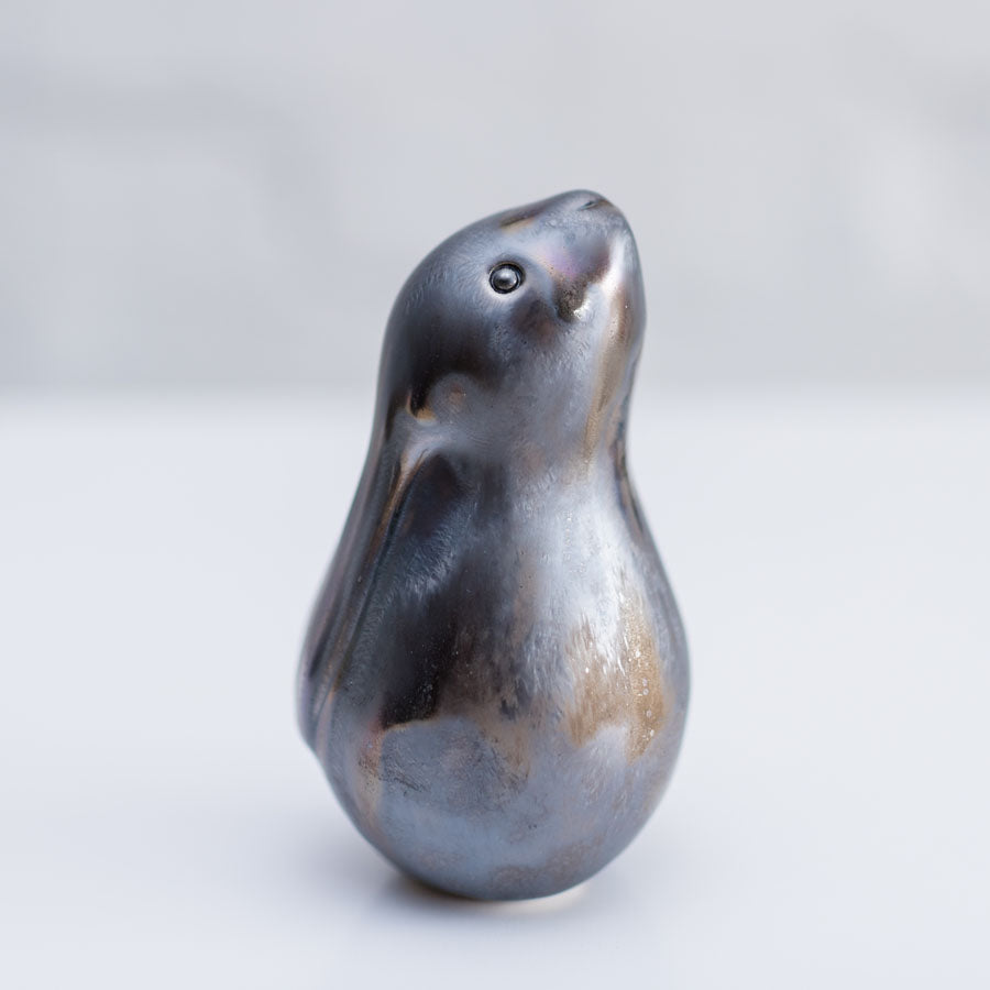 Small ceramic hare in a metallic glaze