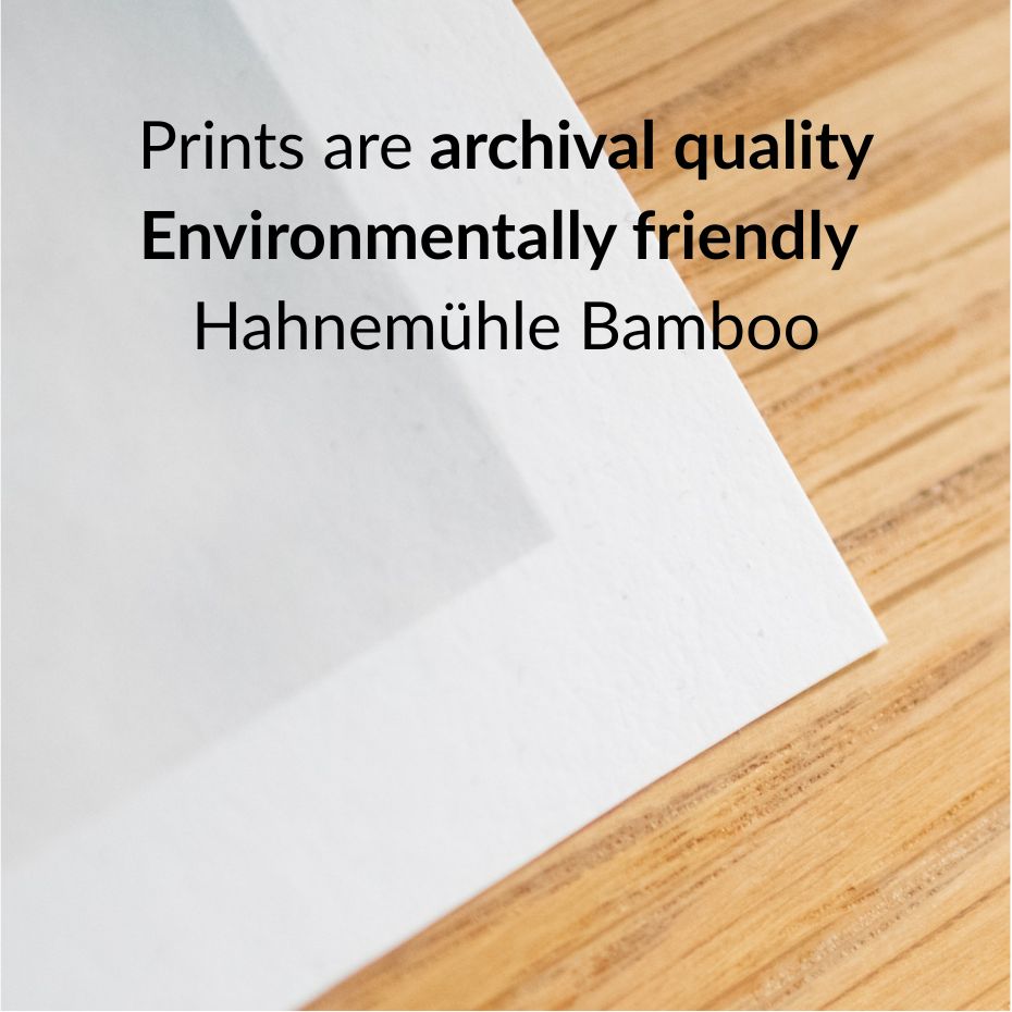 Prints are archival quality environmentally friendly Hahnemuhle Bamboo