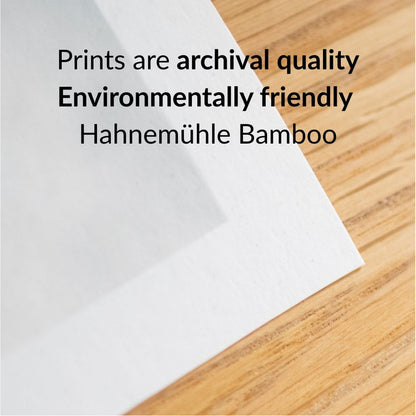 Prints are archival quality environmentally friendly Hahnemuhle Bamboo