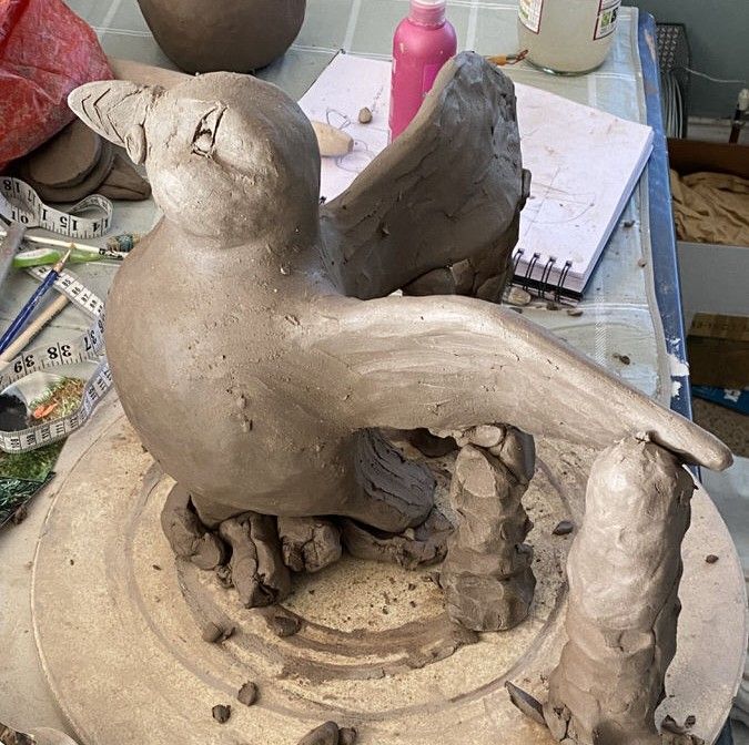 Clay Puffin sculpture in progress