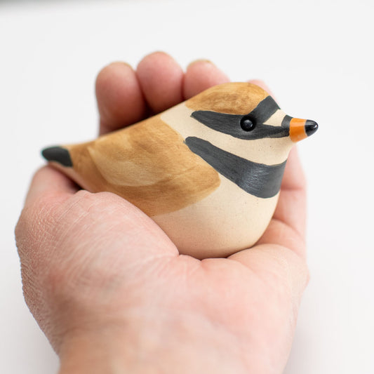 Small Ceramic Ringed Plover sculpture in a hand