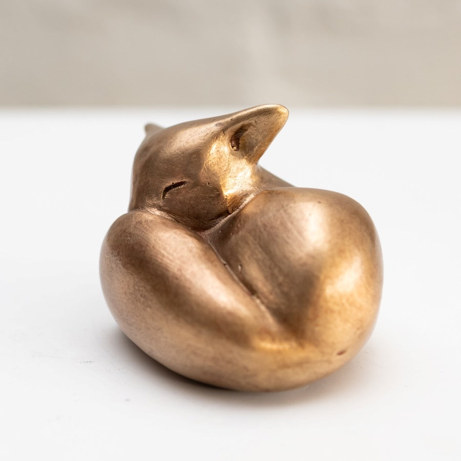 Sleepy Bronze Fox Sculpture