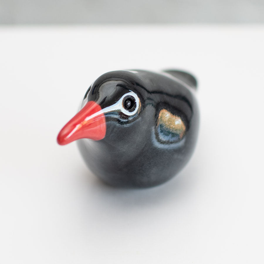 A small ceramic Chough sculpture against a plain background