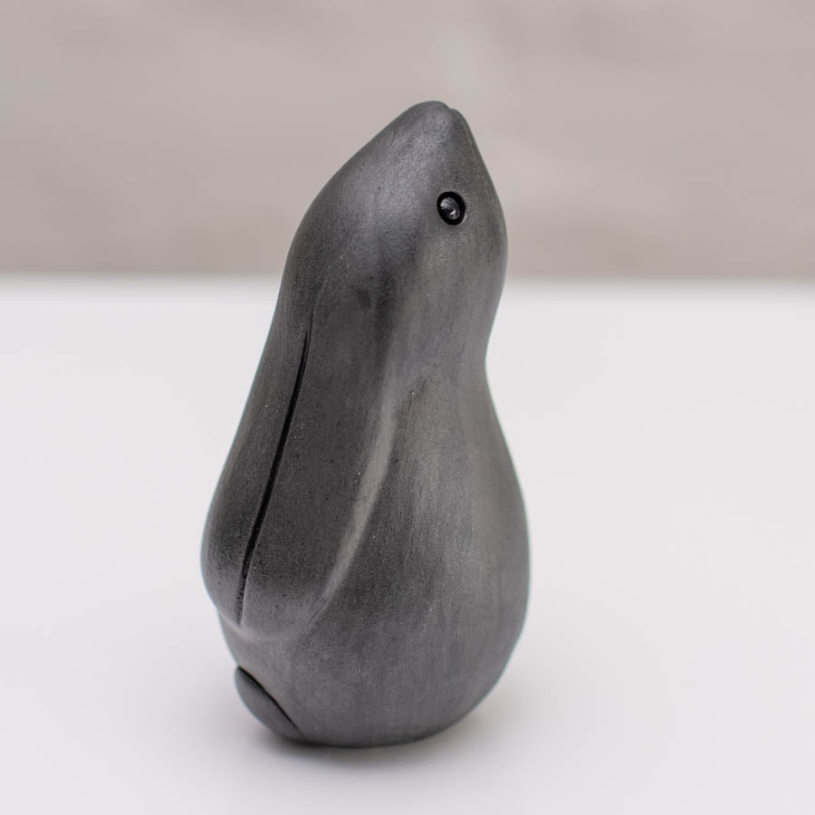 Small ceramic black moongazing hare sculpture