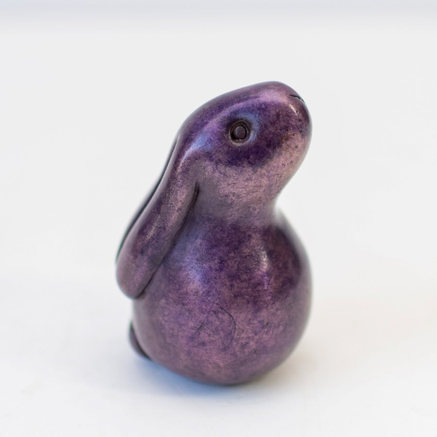 Foundry cast small bronze bunny in a lovely metallic purple