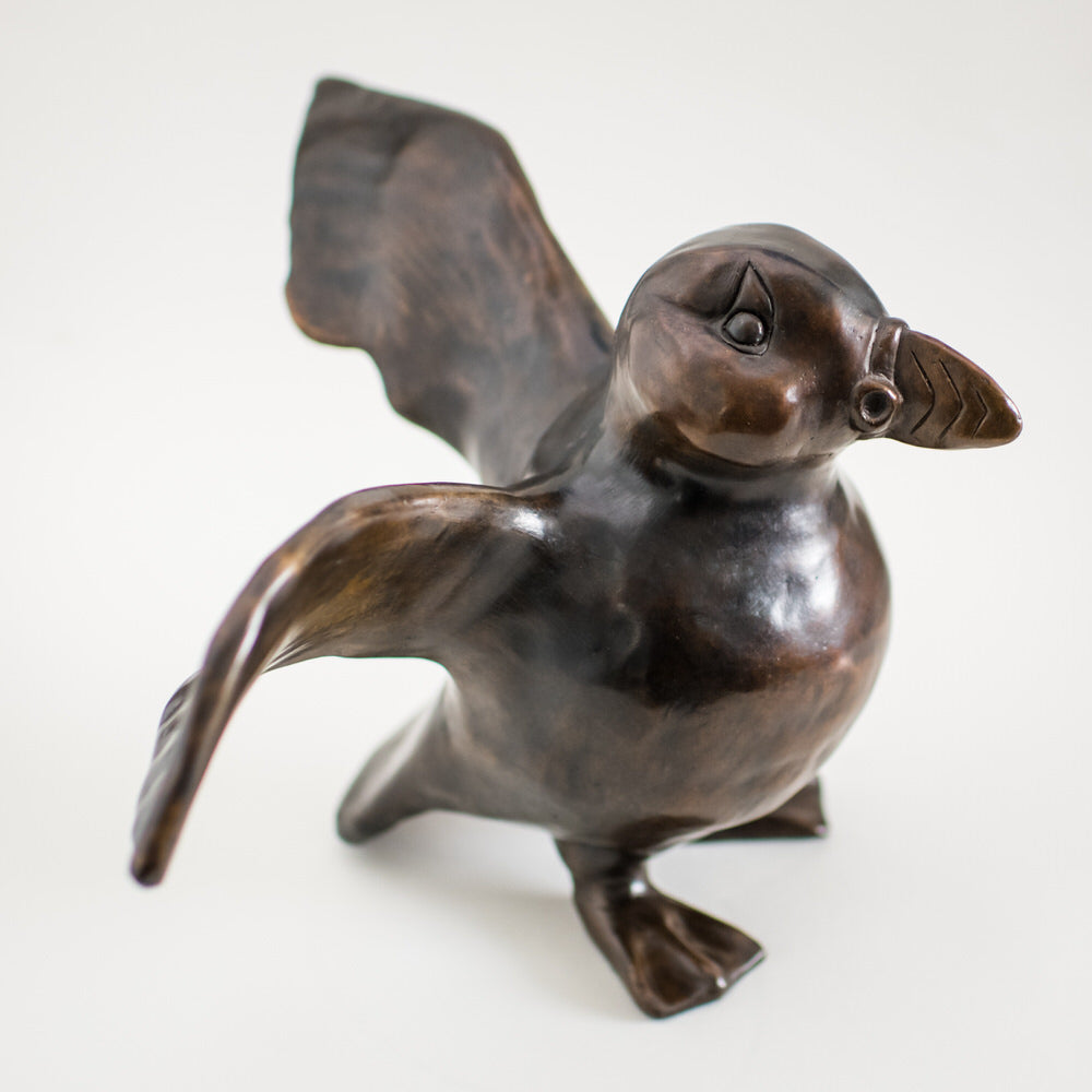 Large Bronze Puffin Sculpture - Flippy Flappy - sarahbrabbin