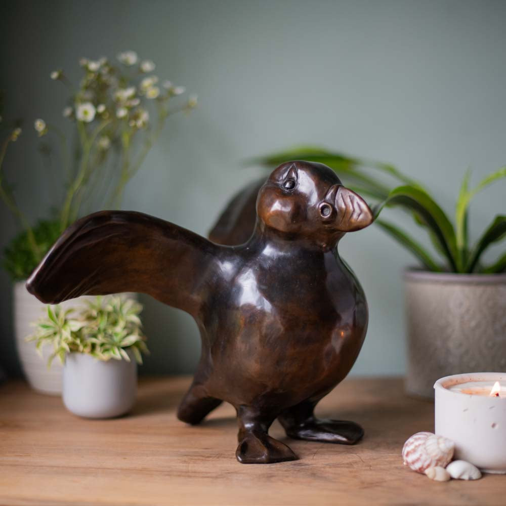 Large Bronze Puffin Sculpture - Flippy Flappy - sarahbrabbin