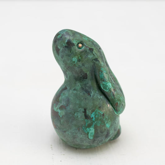 Small foundry bronze bunny sculpture - Ancient Green