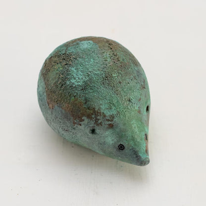 Small Foundry Cast Bronze Hedgehog Sculpture - Ancient Green