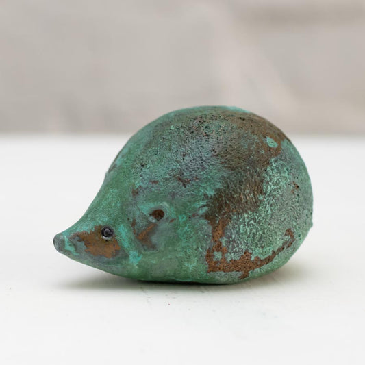 Small Foundry Cast Bronze Hedgehog Sculpture - Ancient Green