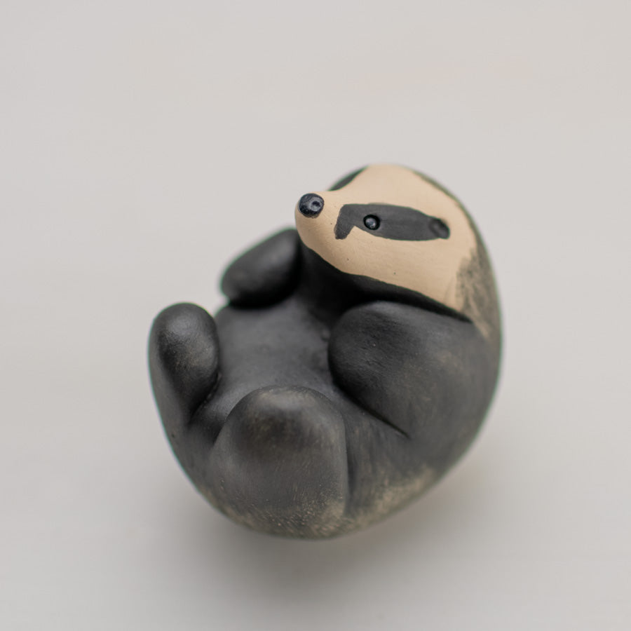 Small Ceramic Badger Sculpture Belly Rubs - sarahbrabbin
