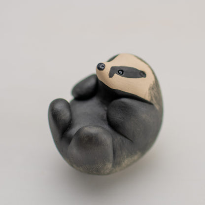 Small Ceramic Badger Sculpture Belly Rubs - sarahbrabbin