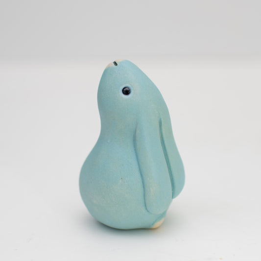 small sky blue ceramic bunny sculpture