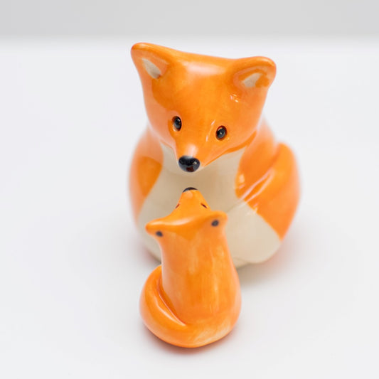 Small Ceramic Fox and Fox Cub Sculpture - sarahbrabbin