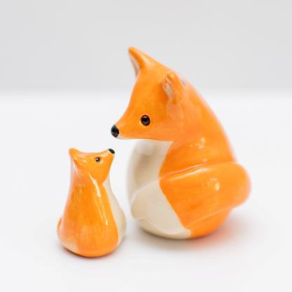 Small Ceramic Fox and Fox Cub Sculpture - sarahbrabbin