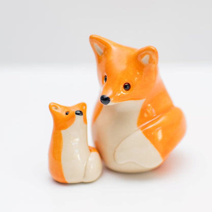 Small Ceramic Fox and Fox Cub Sculpture - sarahbrabbin