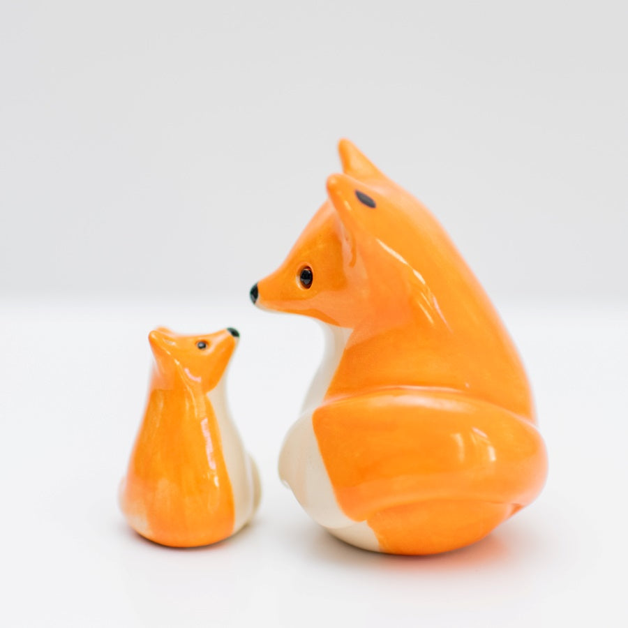 Small Ceramic Fox and Fox Cub Sculpture - sarahbrabbin