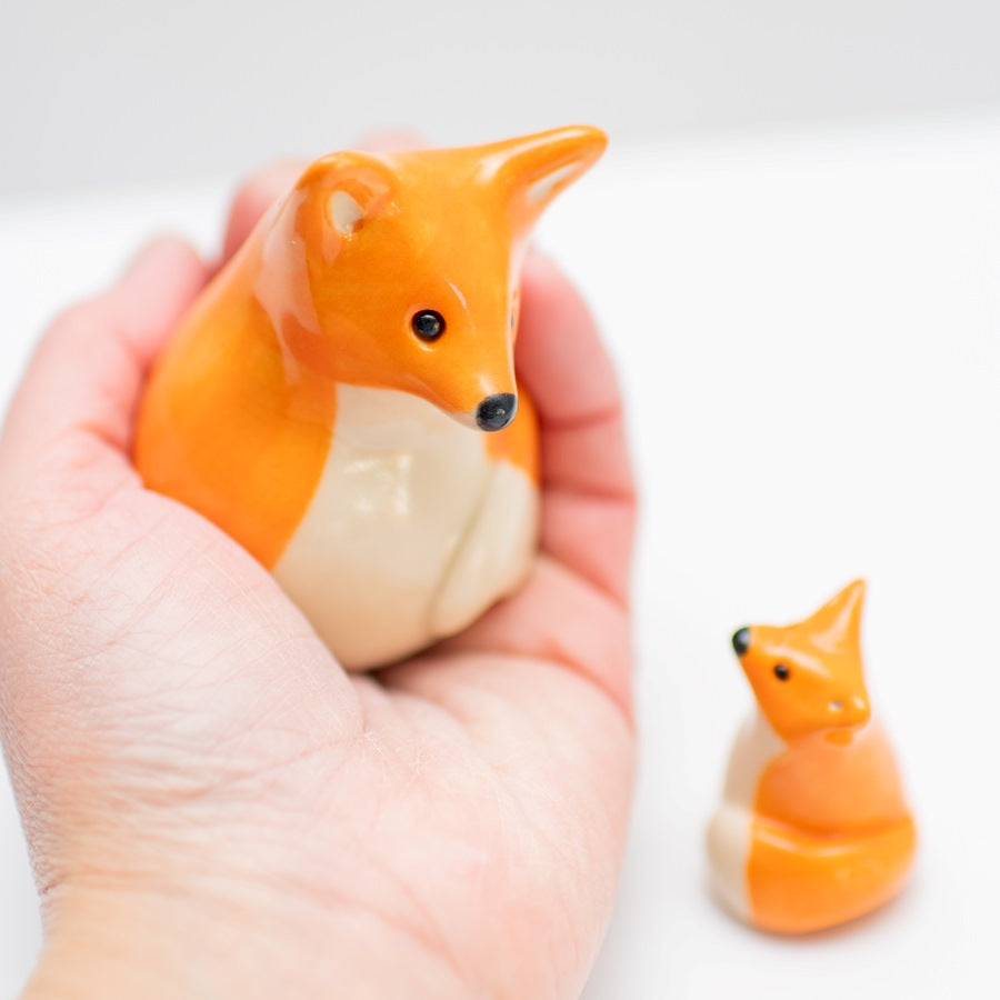 Small Ceramic Fox and Fox Cub Sculpture - sarahbrabbin